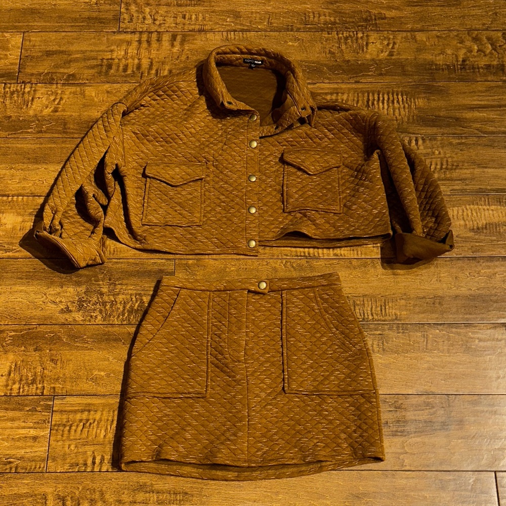 Fashion Nova Quilted Tan Skirt Set